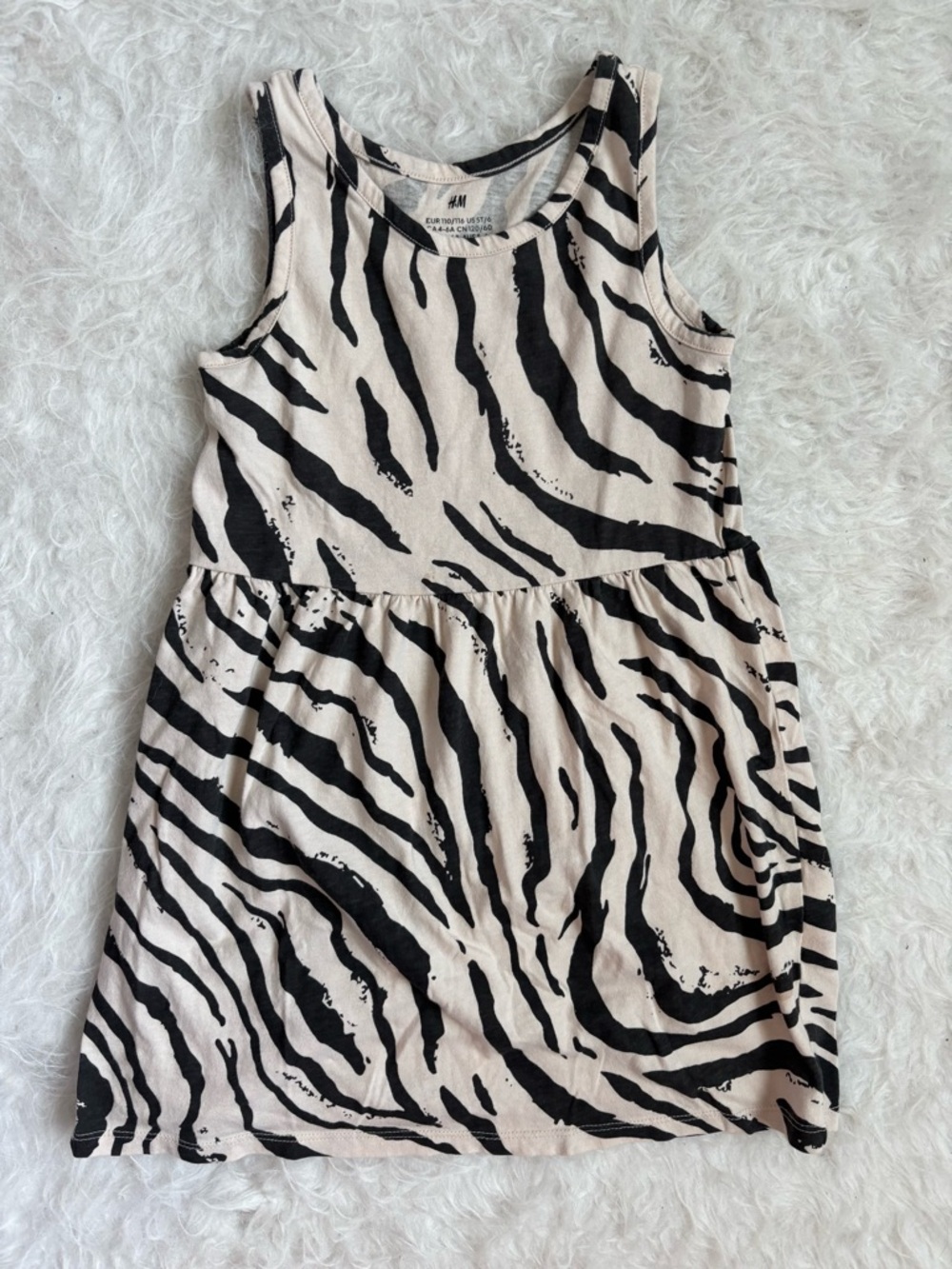 H&M Girls Black & Cream Contemporary Zebra Print Sleeveless Dress